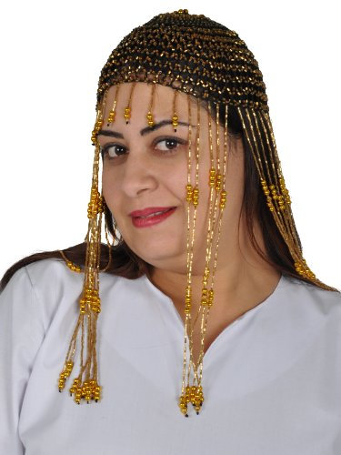 Egypt Bazar Orientalische Häkelkappe mit eingefädelten Glasperlen Kopfschmuck Bauchtanz Fasching in schwarz/Gold