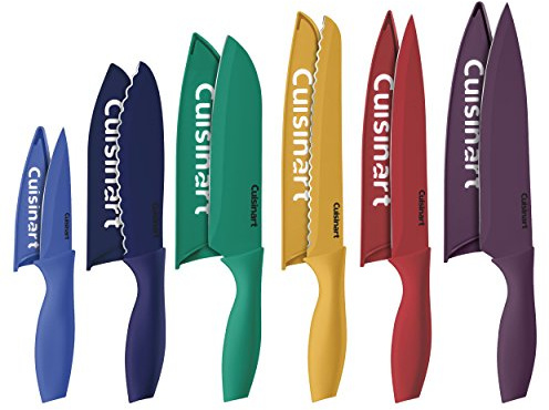 Cuisinart C55-12PCKSAM 12-Piece Ceramic Coated Stainless Steel Knives, Comes with 6-Blades and 6-Blade Guards, Color Coded to Reduce Risk of Cross Contamination, Jewel