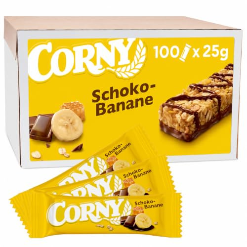 Müsliriegel Corny Classic Schoko-Banane | Schokolade & Banane | 100 x 25 g | Knusprige Getreidebasis | Für Büros, Meetings & Besprechungen | Ideal für Cafeterien & Buffets | Praktische Vorratspackung