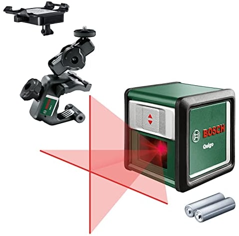 Bosch Kreuzlinienlaser Quigo mit Universalklemme MM 2 (einfaches und präzises Ausrichten mit flexibler Positionierung des Tools dank Klemme)