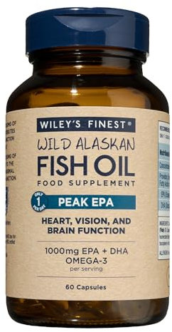 Wiley's Finest Wild Alaskan Fish Oil Peak EPA - Triple Strength Peak EPA and DHA - 1000mg Omega-3s, SQF-Certified - 60 Softgels (60 Servings)