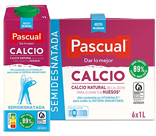 Pascual - Leche Semidesnatada Calcio Bienestar Animal, 6 X 1l, 6000 Mililitro