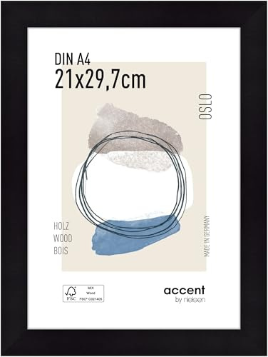 accent by nielsen Holz Bilderrahmen Oslo, 21 x 29,7 cm (A4), Schwarz | Holz Dokumentenrahmen im Hoch- & Querformat zum Aufhängen Schwarz matt Echtglas