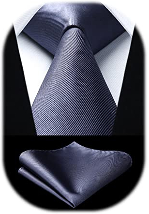 Enlision Dunkelgraue Krawatte Herren Hochzeit Krawatten und Einstecktuch Set Einfarbig Seide Schlips mit Taschentuch Elegant