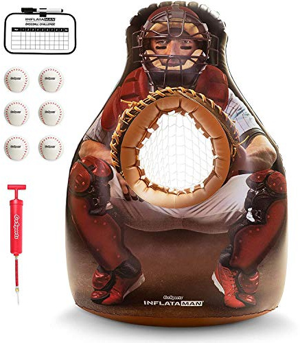GoSports Inflataman Baseball Toss Challenge - Inflatable Catcher Strike Zone Pitching Game
