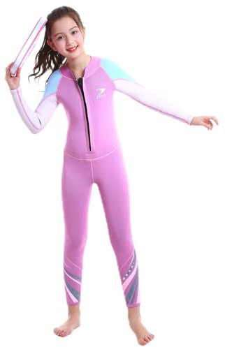 Traje de Neopreno para niños ZCCO, Traje de baño térmico de Neopreno de 2,5 mm, Trajes de Neopreno de una Pieza para niños pequeños y niñas, Traje de baño cálido de Manga Larga(Rosado, 2XS)