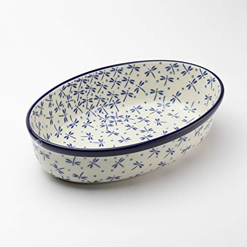 Polish Pottery 24cm x 16cm Oval Lasagne Oven Serving Dish - Dragonfly