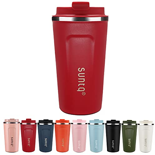 SUNTQ Reusable Coffee Cups Travel - Coffee Travel Mug with Leakproof Lid Stainless Steel Coffee Travel Cup (Red, 18oz/510ml)