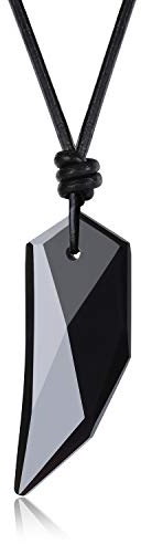 COAI Geschenkideen Unisex Spitzer Anhänger aus Obsidian Wolfszahn Amulett Leder Halskette