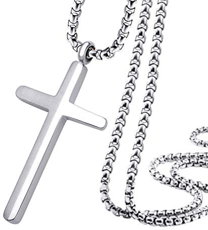 555Jewelry Stainless Steel Cross Necklace for Men and Boys 40cm Box Chain