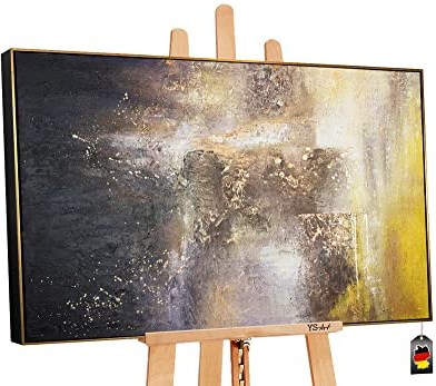 YS-Art Abstrakt XXL Luxus Acryl Gemälde auf Leinwand mit Rahmen Weltall handgemalt Wandbilder Wohnzimmer modern Wohndekor Bilder Büro echte Kunst 140x100 cm