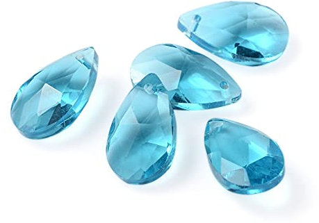 Beadthoven Lot de 100 perles en verre à facettes en forme de goutte d'eau - Pendentifs percés sur le dessus - Couleur cyan - Pour fabrication de bijoux, lustre, décoration d'intérieur, trou : 1 mm