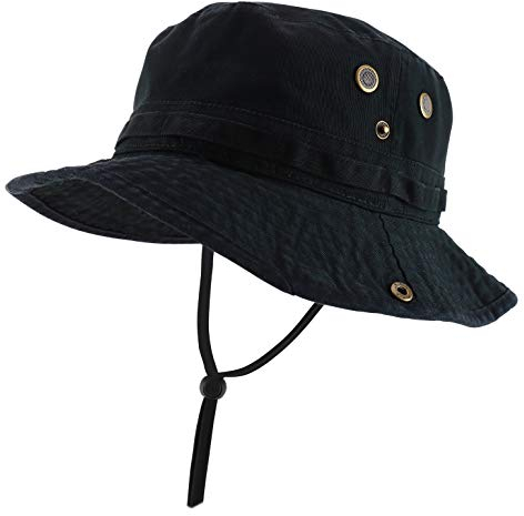 Armycrew Big Oversized Jungle Boonie Bucket Hat with Chin String Fits Up to XXXL, Schwarz, XXL/3XL