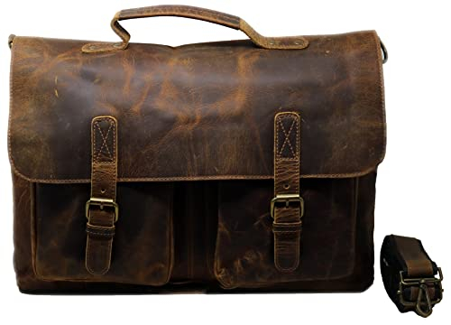 JAALD 40 cm echt Büffel Leder Laptoptasche Umhängetasche Schultertasche Kuriertasche FahrradTasche Schultasche Wasserdicht Vintage Herren Damen Geschenk Leather Messenger Bag