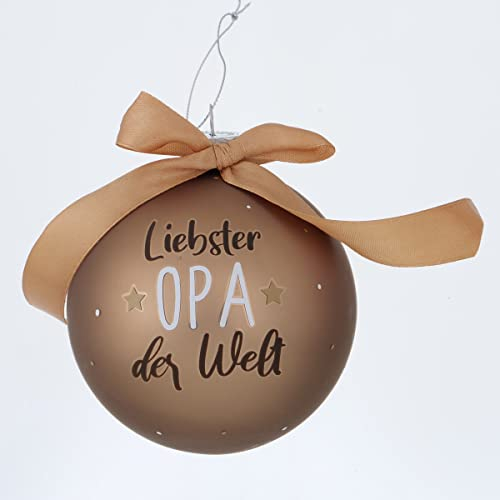 XL Weihnachtskugel - LIEBSTER Opa DER Welt - 8cm Glas Gold Farben Christbaumkugel mit Schleife Weihnachtskugeln Christbaumschmuck Kugel Hänger Glaskugel Geschenk