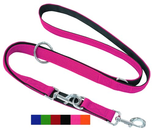 DEY - Premium Hundeleine Air Mesh 2m | 3fach Verstellbar | für Kleine, Mittelgroße u. Große Hunde | viele Farben | Doppelleine Hund Katze | Schleppleine | Führ-Leine | Welpen-Leine | Pink Rosa, M