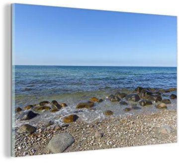MuchoWow Glasbild Glasfoto Wandbild Bilder Deko 60x40 cm Ostsee - Strand - Steine