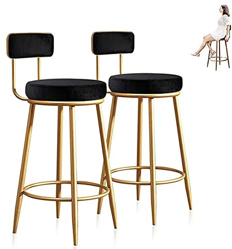 AXWT Tabourets de Bar Tabourets de comptoir Lot de 2, Tabourets à Hauteur de comptoir Siège rembourré en Velours Pieds en métal doré Hauteur d'assise 65cm, Rose/Vert/Bleu/Gris/Noir
