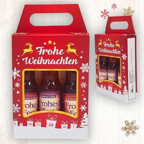 3er Box Weihnachtsliköre - Frohe Weihnachten - Nuss Nougat Amarena Kirsch Schoko Sahne Likör | Geschenk zu Weihnachten in schöner Geschenkverpackung