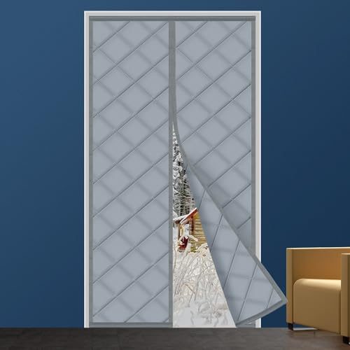 Cortina Aislante Magnética para Puertas, Aislamiento para el Invierno. Ideal para Habitaciones Con Aire Acondicionado y Calefacción. No Requiere Perforación, Fácil de Instalar. 90 x 210cm, Gris