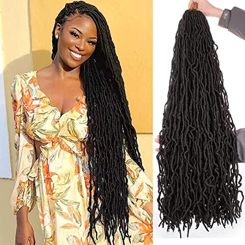 Leeven 30 Inch Soft Locs Crochet Hair for Women Nu Faux Braids 7 Pack Goddess Hair Extensions 1B#