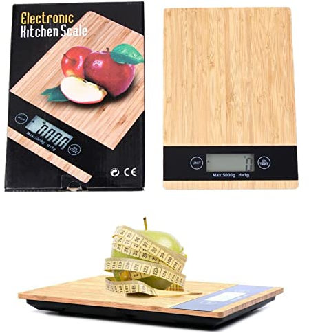 Kitchen Food Scale | 5kg Wooden Kitchen Scale for Cooking Baking - 1g/0.1oz Precise Graduation, Ounces and Grams for Weight Loss, Tempered