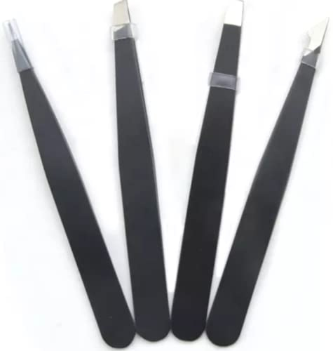 100x Augenbrauen Pinzetten 4er Set Schwarz Präzisions-Pinzettenset aus Edelstahl Augenbrauenzupfen Gesichtshaarentfernung für Männer und Frauen (100x Set)