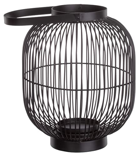 Brandsseller Kerzenständer Durchmesser Ø 22 x Höhe 28,5 cm Metall mit Henkel Gitter Design Schwarz Kerzenhalter Windlicht Laterne Indoor-Outdoor Deko