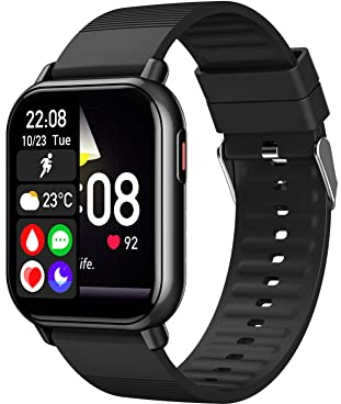 Hapihom Smart Watch 1,85-Zoll-HD-Bildschirm Herzfrequenz-Blutsauerstoff-Körpertemperaturüberwachung Fitness-Armband Schwarz