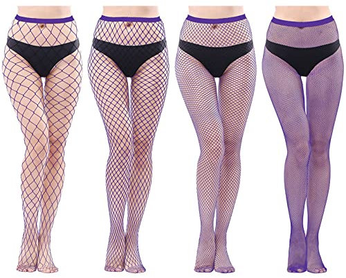 Faringoto Calza sexy da donna in rete trasparente sottile collant a rete fori neri collant calza, Viola scuro, Taglia unica