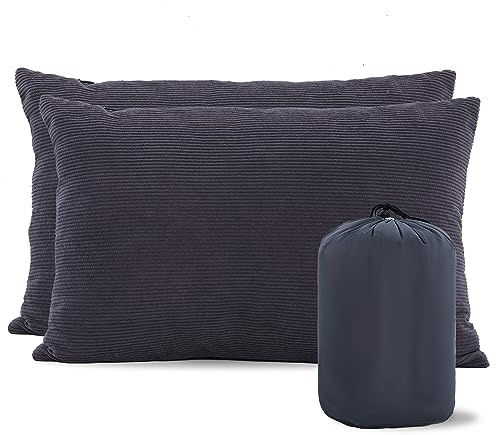 MOON LENCE Camping Pillows 2 Pack, Compressible Camp Pillow with Washable Cover & Carry Bag, Plush Filled Backpacking Pillow for Hiking, Travel, Sleeping 14x18 Grey