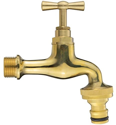 Garden Tap Faucet Mixer, Solid Brass, Polished, 1/2 BSPM with Quick Release Hose Connector