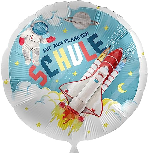 Folienballon Schulanfang Schule fertig, los! Planet Schule Luftballon Geschenk Schulkind zur Einschulung Ballon Geschenk Junge Schuleinführung Motiv Rakete Astronaut - Helium geeignet