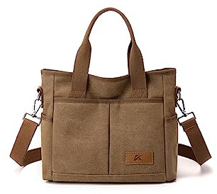 CORIOS Damen Handtasche Canvas Schultertasche Casual Umhängetasche Mittlere Kapazität Tragetasche Mode Tote Beutel Multifunktionale Henkeltaschen für Alltag Arbeit Reise Shopper Kaffee