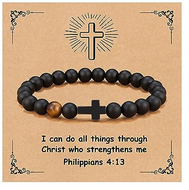 YOTHIWAD Christian Bracelet for Men Women,Natural Stone Bracelets with Inspirational Card Faith Cross Bracelet Birthday Christmas Gifts for Men Women