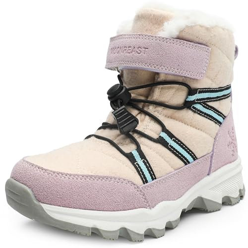 Stivali da Neve Bambini Scarpe Invernali di Lana Calde Antiscivolo Traspirante Escursionismo Scarponi da Ragazzi Viola Cenere 33