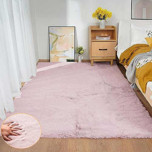 ORINOVA Teppich Rosa Flauschig 150x215 cm Fellteppich Kunstfell Teppich Schlafzimmer Kinderzimmer Kuschelig Wohnzimmer Waschbar Rechteckig