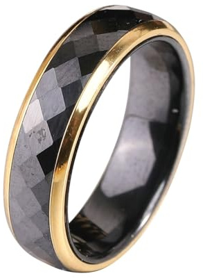 Homxi Damenring Keramik Gravur,6MM mit Raute Herren Ringe Weiß Verlobungsringe Herren