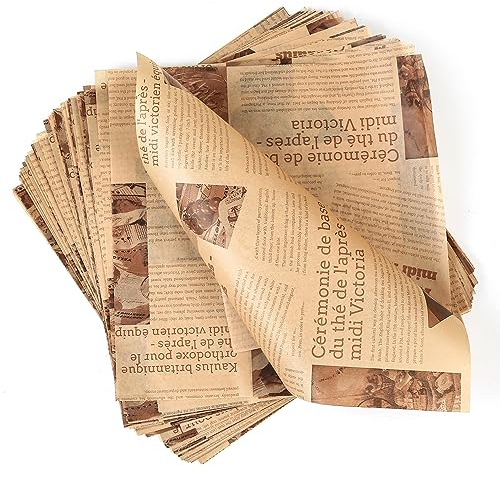 Deli Papierblätter, 100 Blätter Wrap Papier 25 * 25cm, Pommes Sandwich Burger Papier für Korb, Backpapier, Verpackungspapier für Burger, Butterbrot, Käse, Pommes Frites, Kuchen