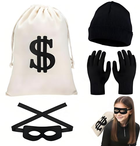 DAOOZHU Dieb Verkleidung,Räuber Kostüm | Bankräuber Kostüm für Karneval, Cosplay, Kostümparty