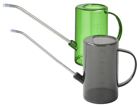 2 Pezzi Annaffiatoio da 1 litro,Minging Annaffiatoio da Giardino in Plastica con Beccuccio Lungo Acciaio Inossidabile Annaffiatoio con Beccuccio Lungo Interni e Esterni Annaffiatoio (Verde e grigio)