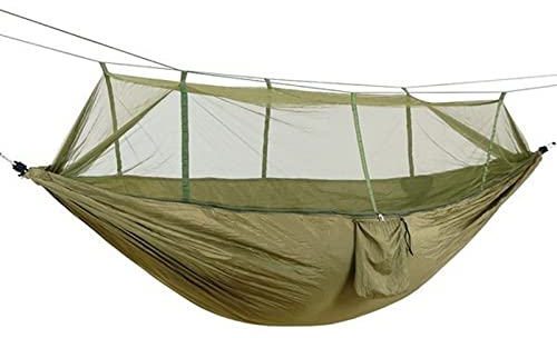 ZXSXDSAX Hängesessel 1-2 Person tragbarer Outdoor Camping schlafende Schwing hängematte mit moskitonetz hohe festigkeit Parachute Stoff hängendes Bett(Green)