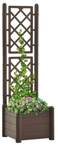 Iiaky Pflanzkübel mit Spalier 43x43x142 cm PP Mokka Untertopf Pflanzen Hoher Blumentopf Innen