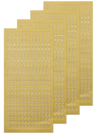 sourcing map 4 Sheets Gold Nail Number Stickers Resin Decal Vinyl Waterproof 3D Small Number 0 to 9 Self Adhesive for Nail Photo Scrapbook Decoration