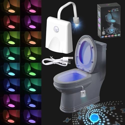 16 Colores LED Luz de Inodoro, WC Luz Nocturna USB Recargable Inodoro Luz con Detección de Movimiento del Sensor Automático Impermeable Luz nocturna de Inodoro para el Baño(4 m / 120°)