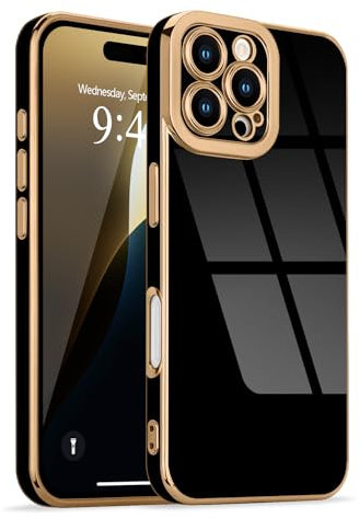 Lafunda for iPhone 16 Pro Max Case, Luxury Plating for Womens Gilrs Case, Full Camera Protection Soft TPU Bumper Cover, Shockproof Silicone Slim Phone Case for iPhone 16 Pro Max 6.9, Black