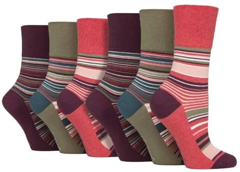 Gentle Grip - 6er Pack Damen Baumwolle Ohne Gummibund Socken | Socken mit Bunt Elegant Motiv