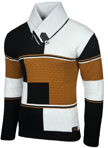 Herren Feinstrick Pullover Strickpullover Stehkragen Winter-Freizeit-Jacke Muster Design Meliert Sweatshirt Pulli B-52213