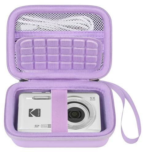 Elonbo Camera Carrying Case for Kodak PIXPRO FZ55 / FZ53 / FZ45 / FZ43 16MP Digital Camera, Vlogging Camera Storage Holder Trave Bag, Mesh Bag Fits Batteries, Cable, Memory Card, Purple