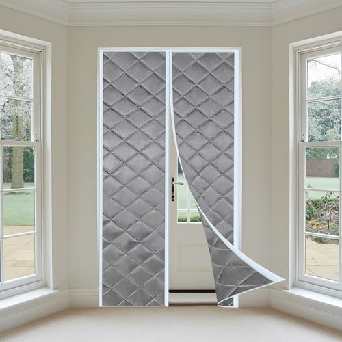 Rideaux de Porte Occultants Thermiques, 140x270cm Porte Moustiquaire Magnétique avec Aimants Couverture Thermique et Insonorisée pour Garage de Patio D'entrée de Porte D'entrée,Gris